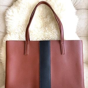 Vince Camuto Vegan Black Striped Brown Luck Tote